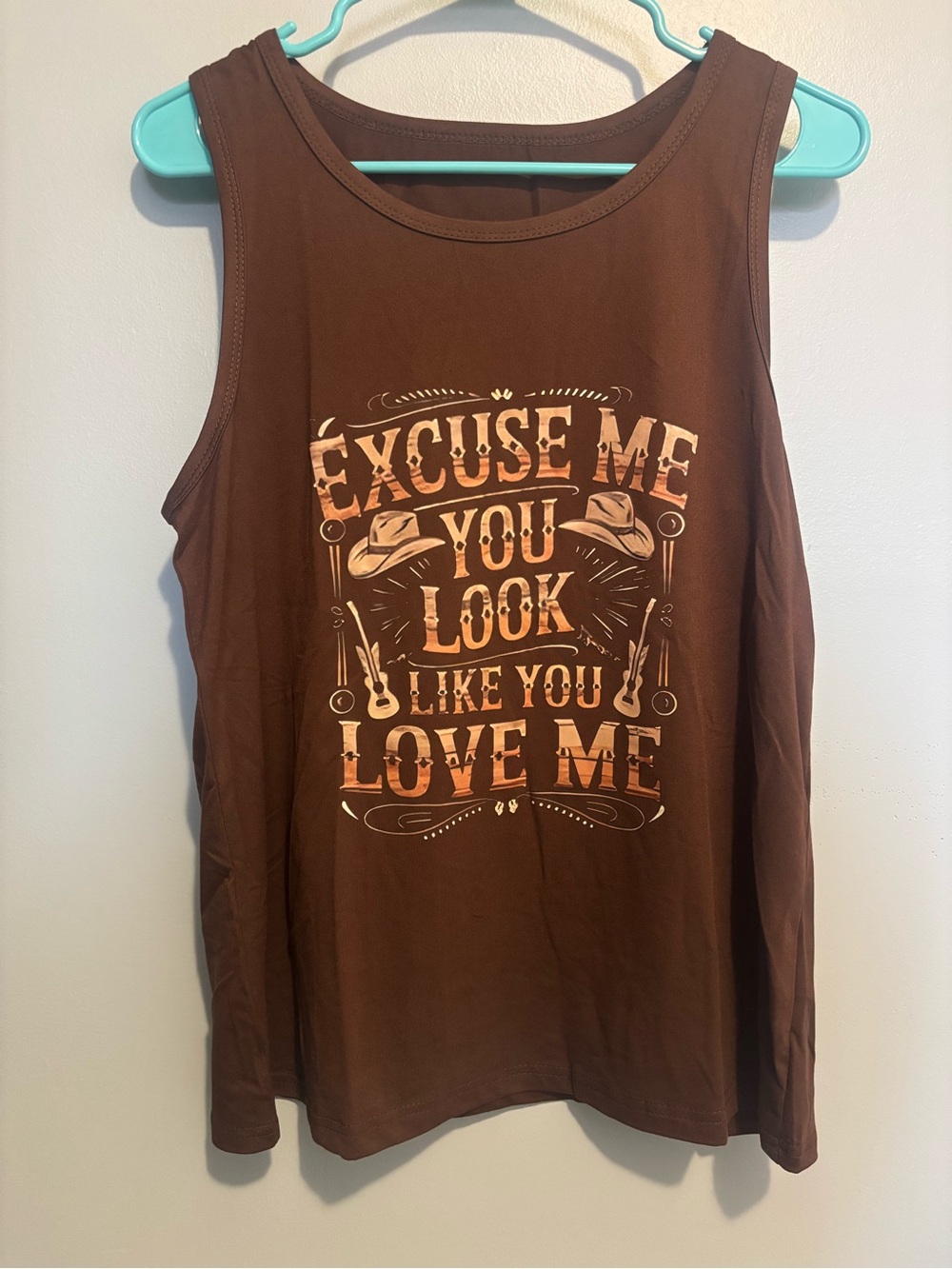 Brown Graphic Tank Top - 'Excuse Me You Look Like You Love Me'